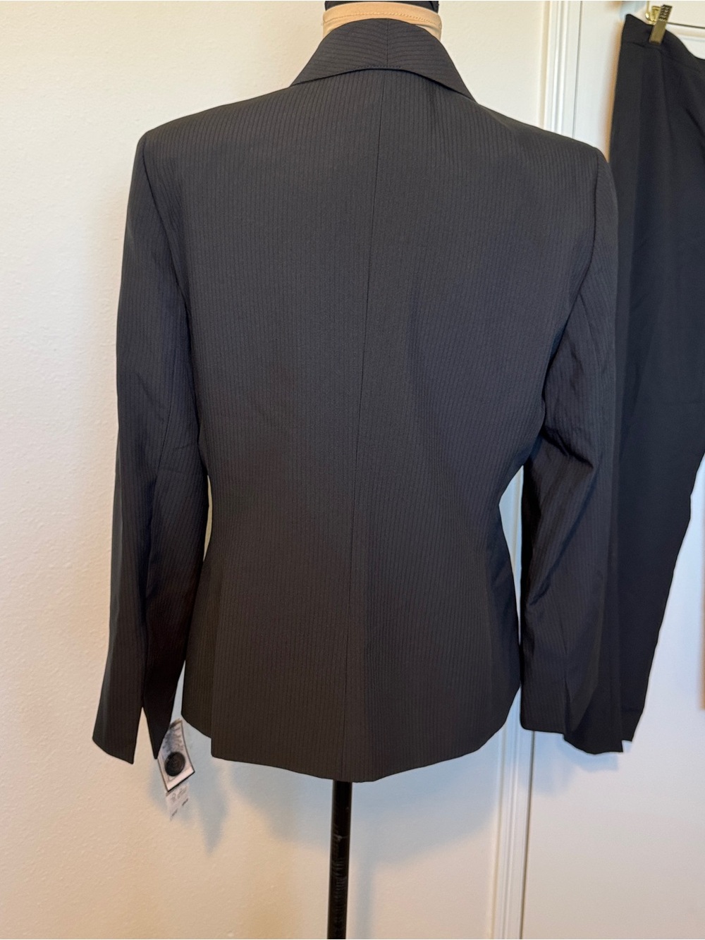 Women's Black Pinstripe Shawl Collar Suit Jacket & Pants - Picture 7 of 10